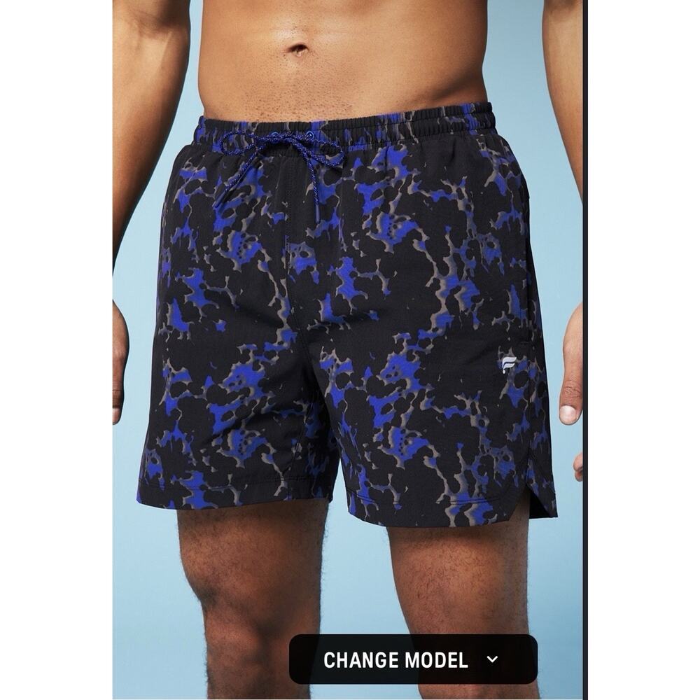 Fabletics The Swim Trunk Blue Black Print 5” Inseam Men’s Size M